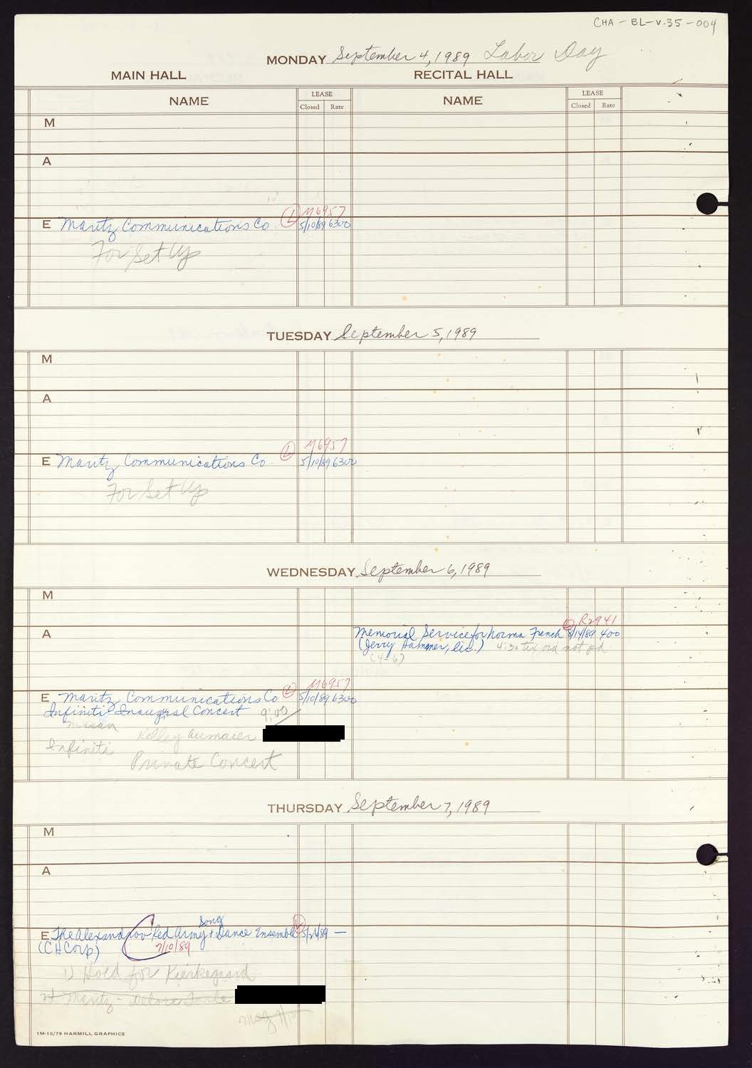 Carnegie Hall Booking Ledger, volume 35, page 4