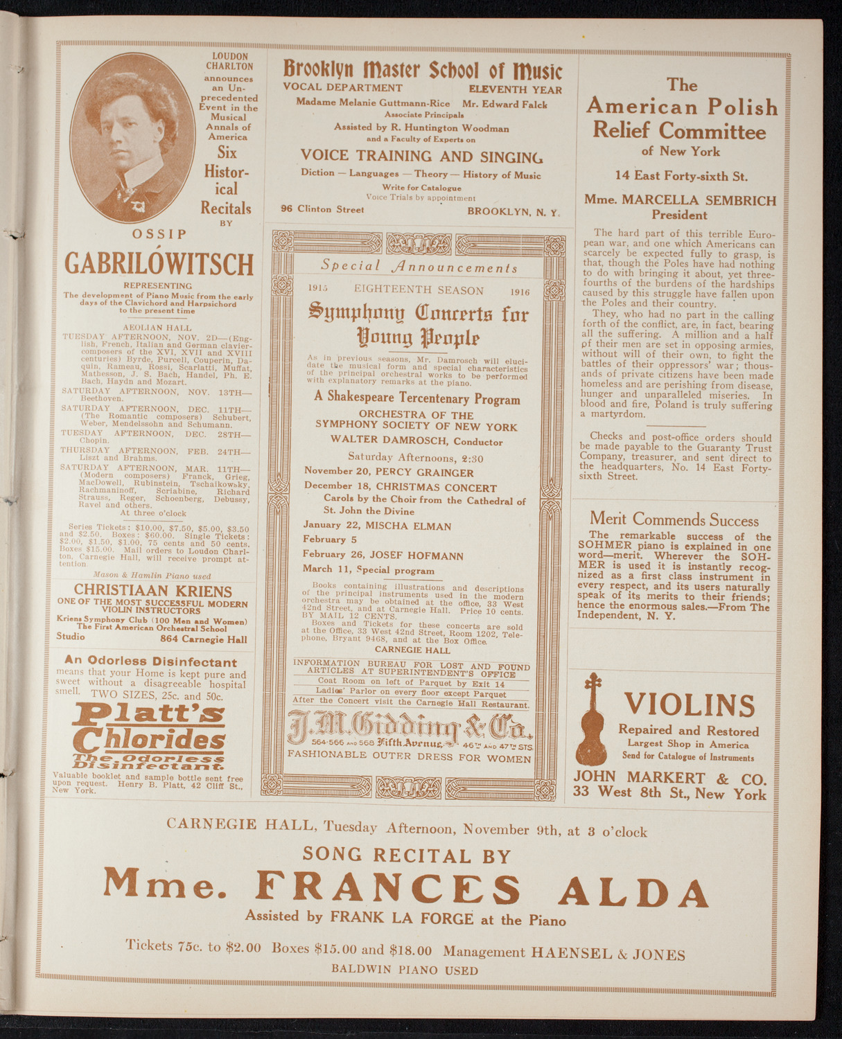 Mischa Elman, Violin, October 30, 1915, program page 9