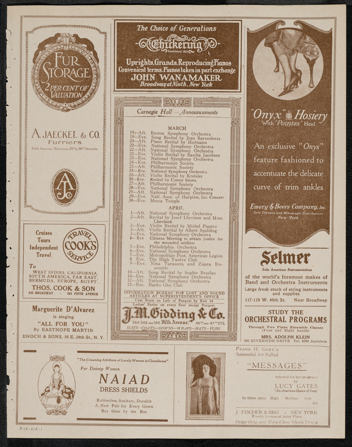 New York Symphony Orchestra, March 18, 1921, program page 3