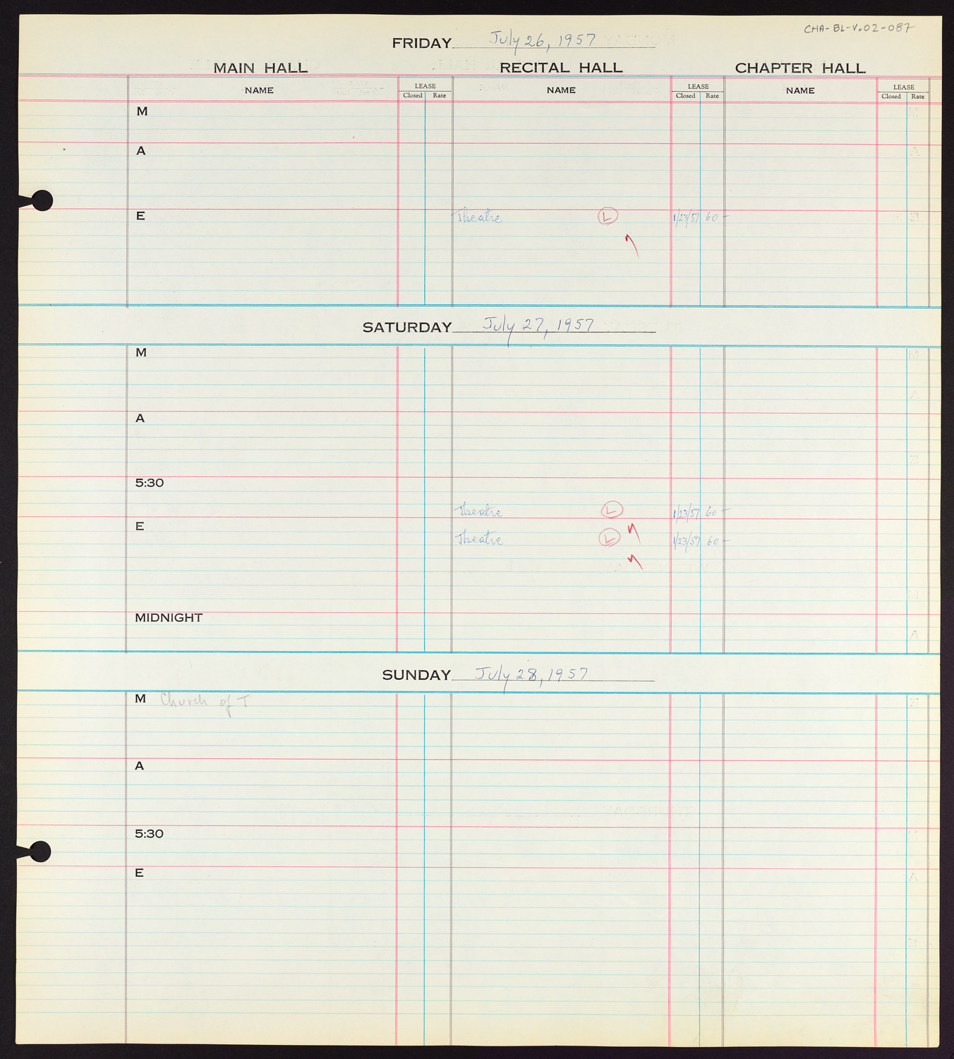 Carnegie Hall Booking Ledger, volume 2, page 87