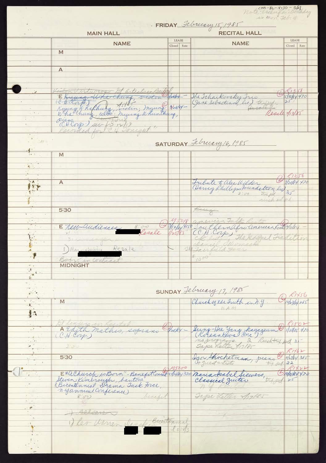 Carnegie Hall Booking Ledger, volume 30, page 51