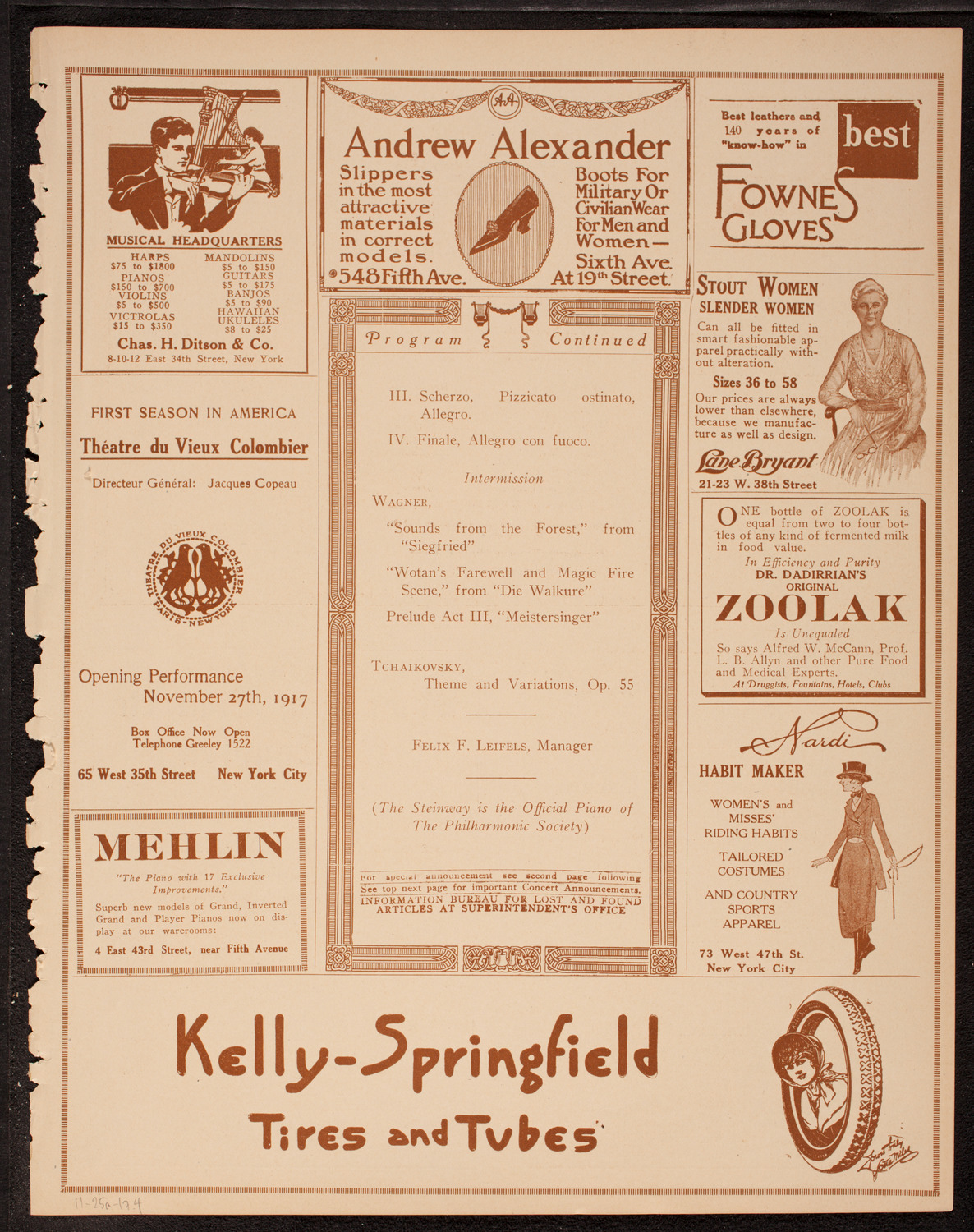 New York Philharmonic, November 25, 1917, program page 7