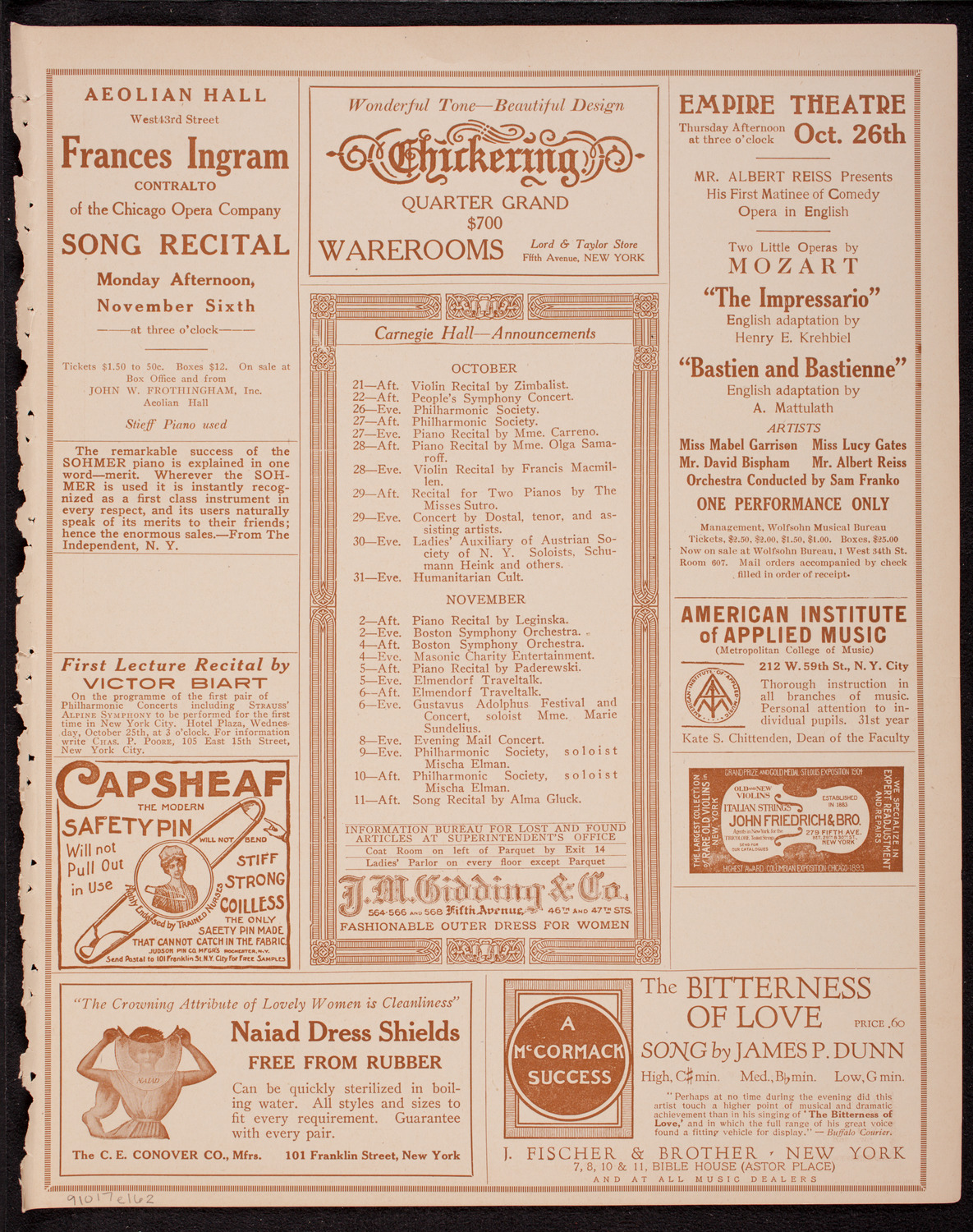 Meeting: The Humanitarian Cult, October 17, 1916, program page 3