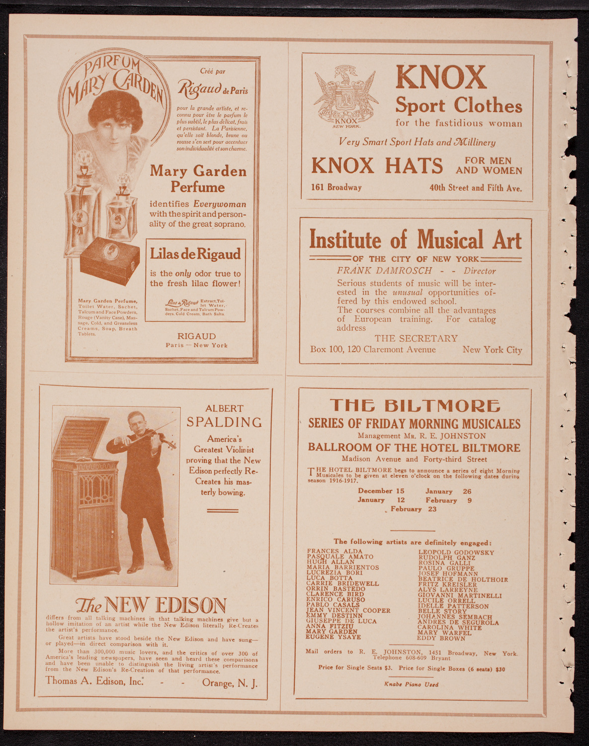 New York Philharmonic, December 8, 1916, program page 2