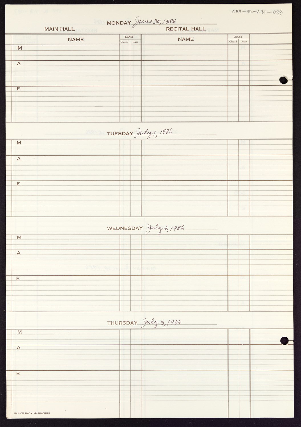 Carnegie Hall Booking Ledger, volume 31, page 88