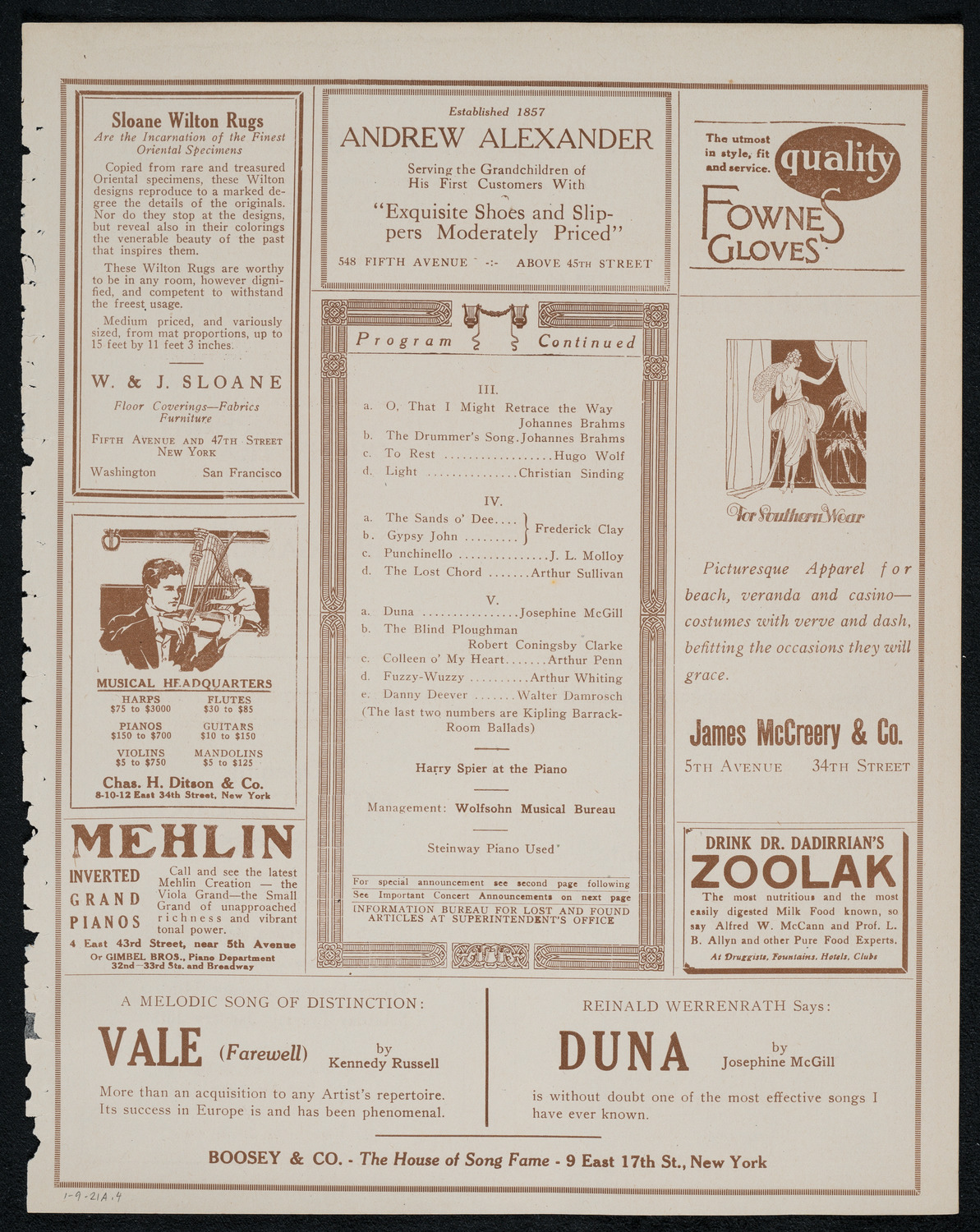 Reinald Werrenrath, Baritone, January 9, 1921, program page 7