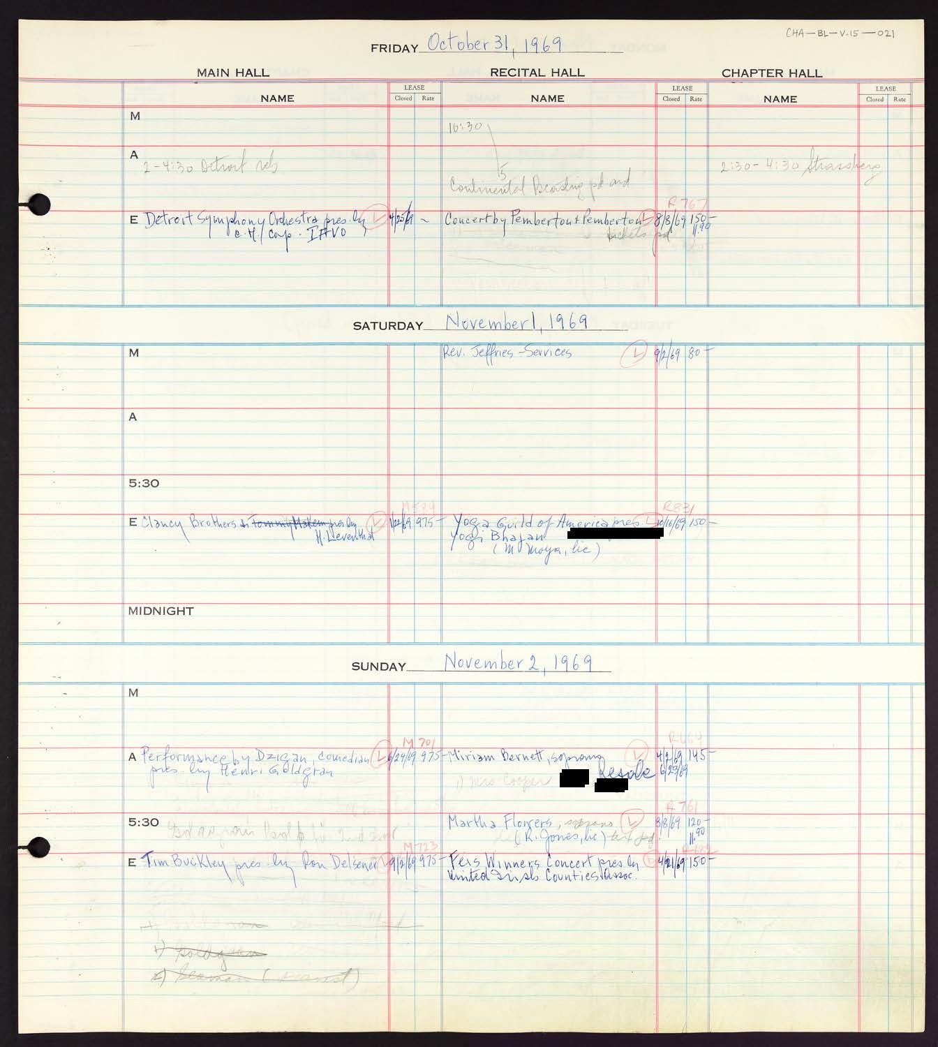 Carnegie Hall Booking Ledger, volume 15, page 21