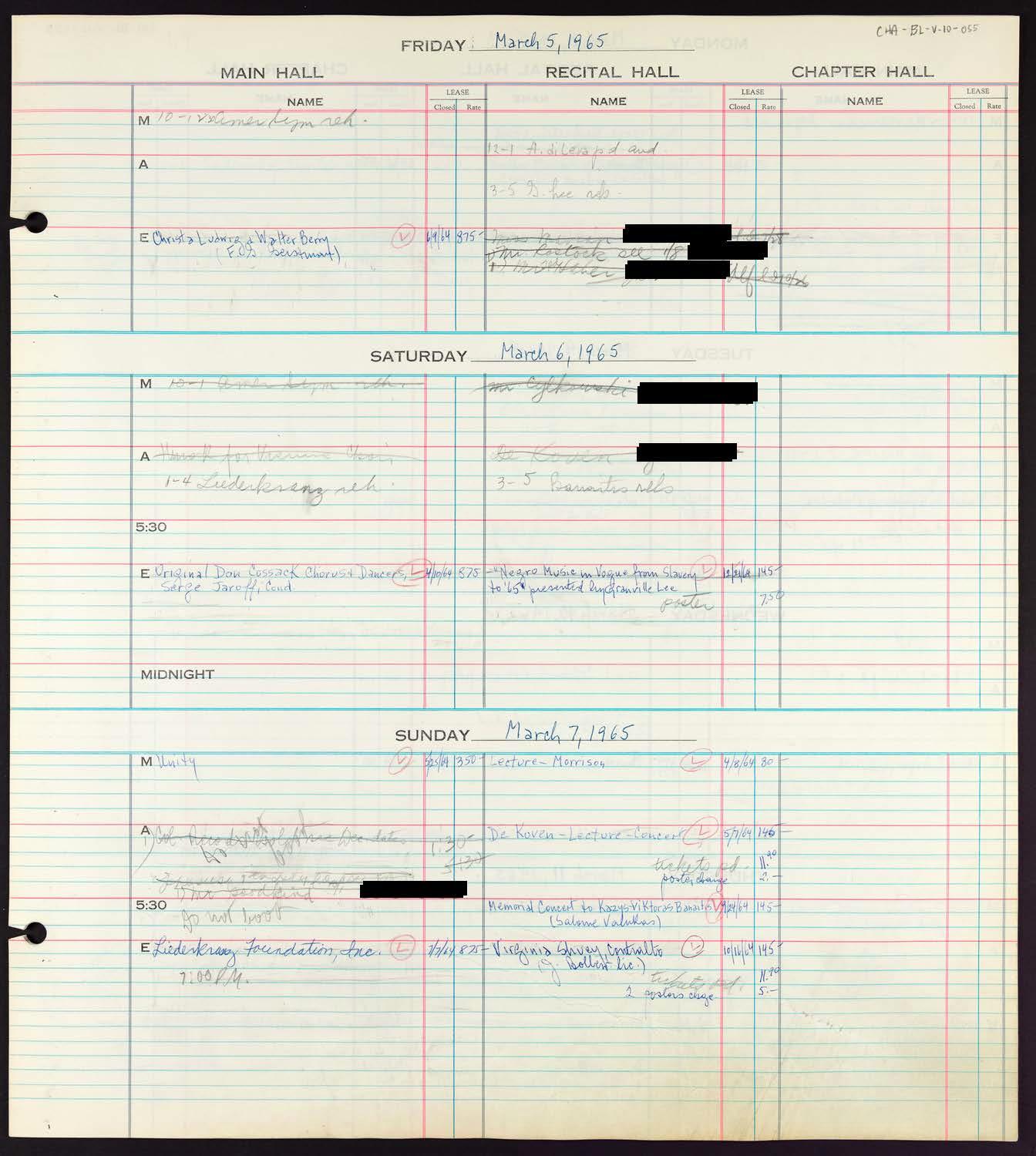 Carnegie Hall Booking Ledger, volume 10, page 55