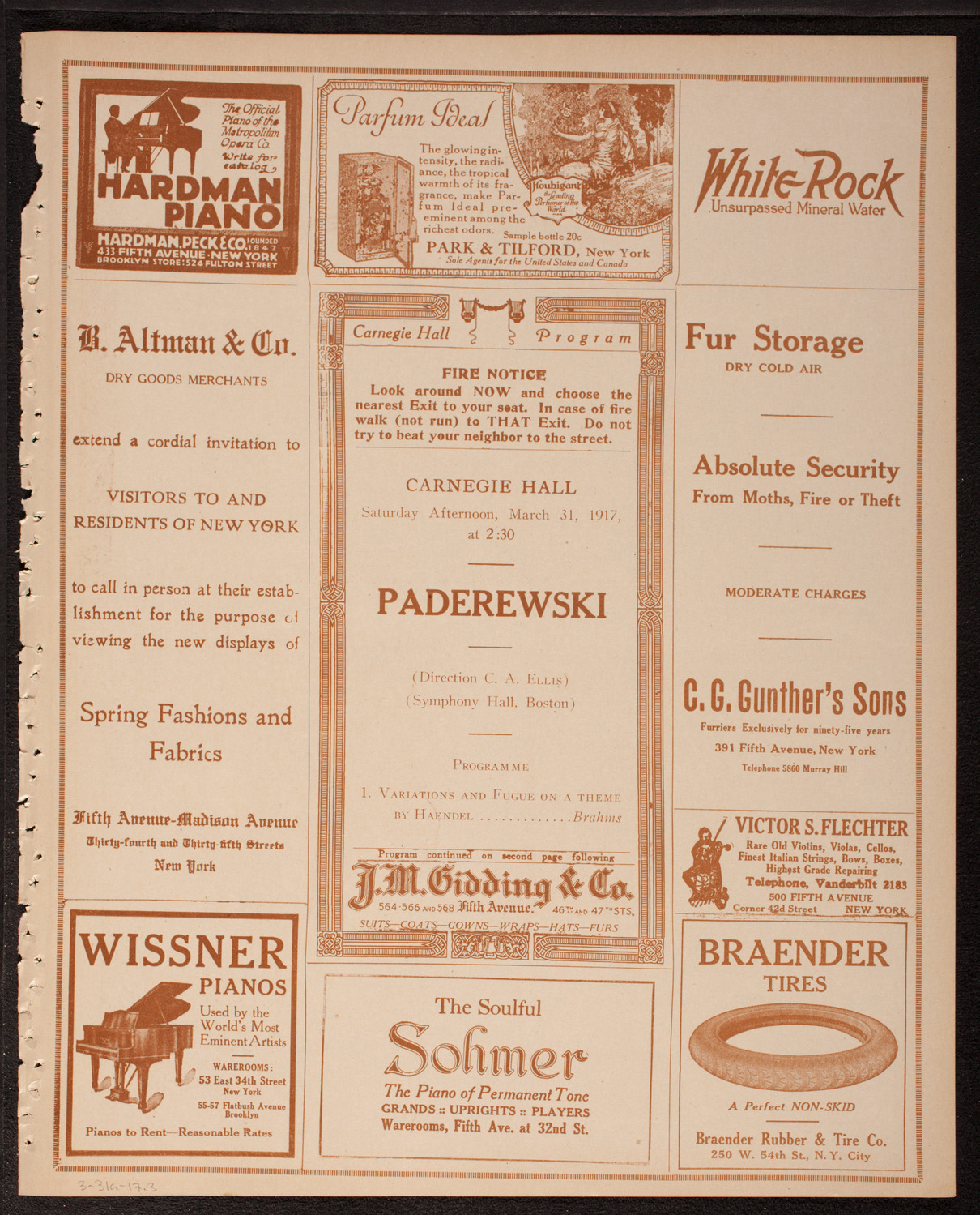 Ignacy Jan Paderewski, Piano, March 31, 1917, program page 5
