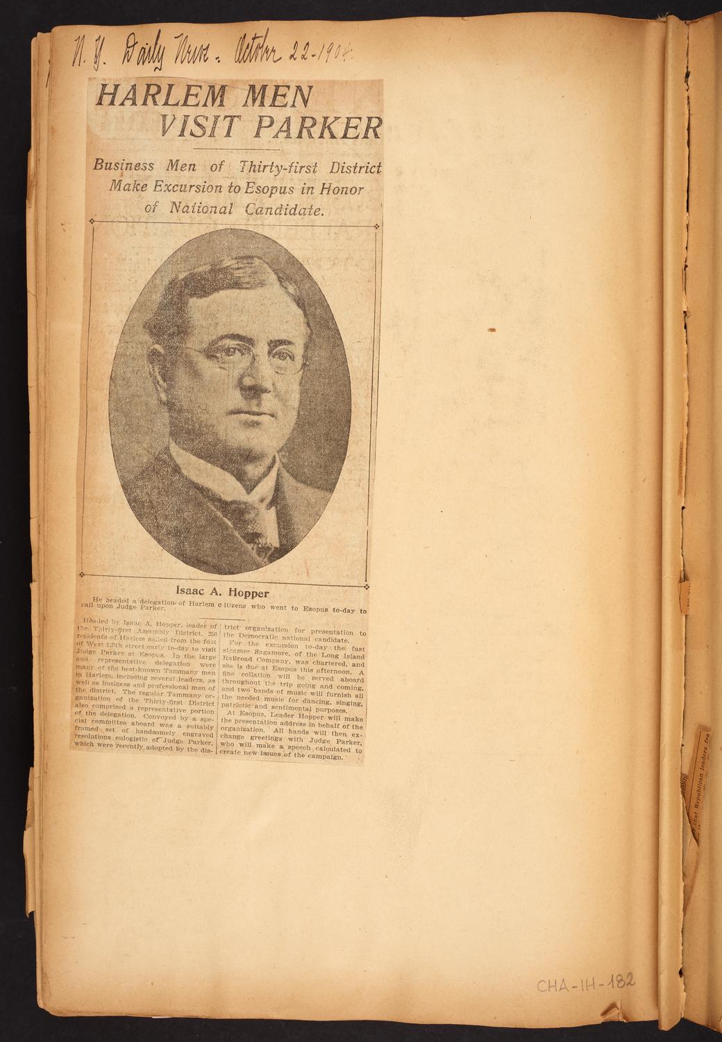 Isaac Hopper Scrapbook, page 182: 1904