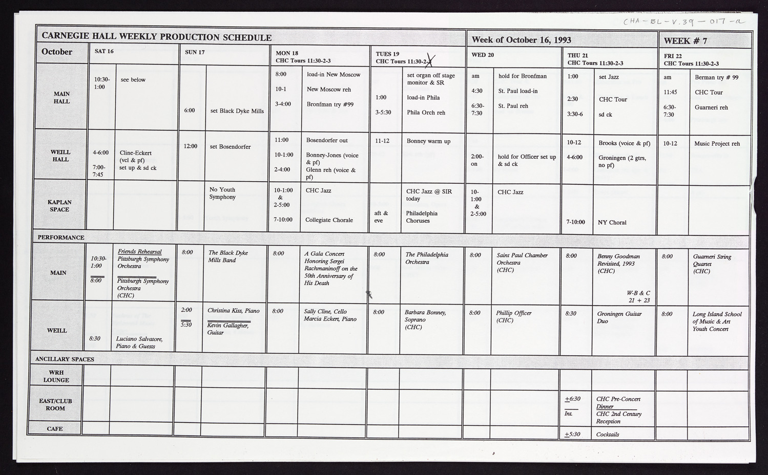 Carnegie Hall Booking Ledger, volume 39, page 17a