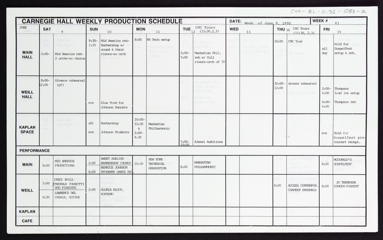 Carnegie Hall Booking Ledger, volume 35, page 83a