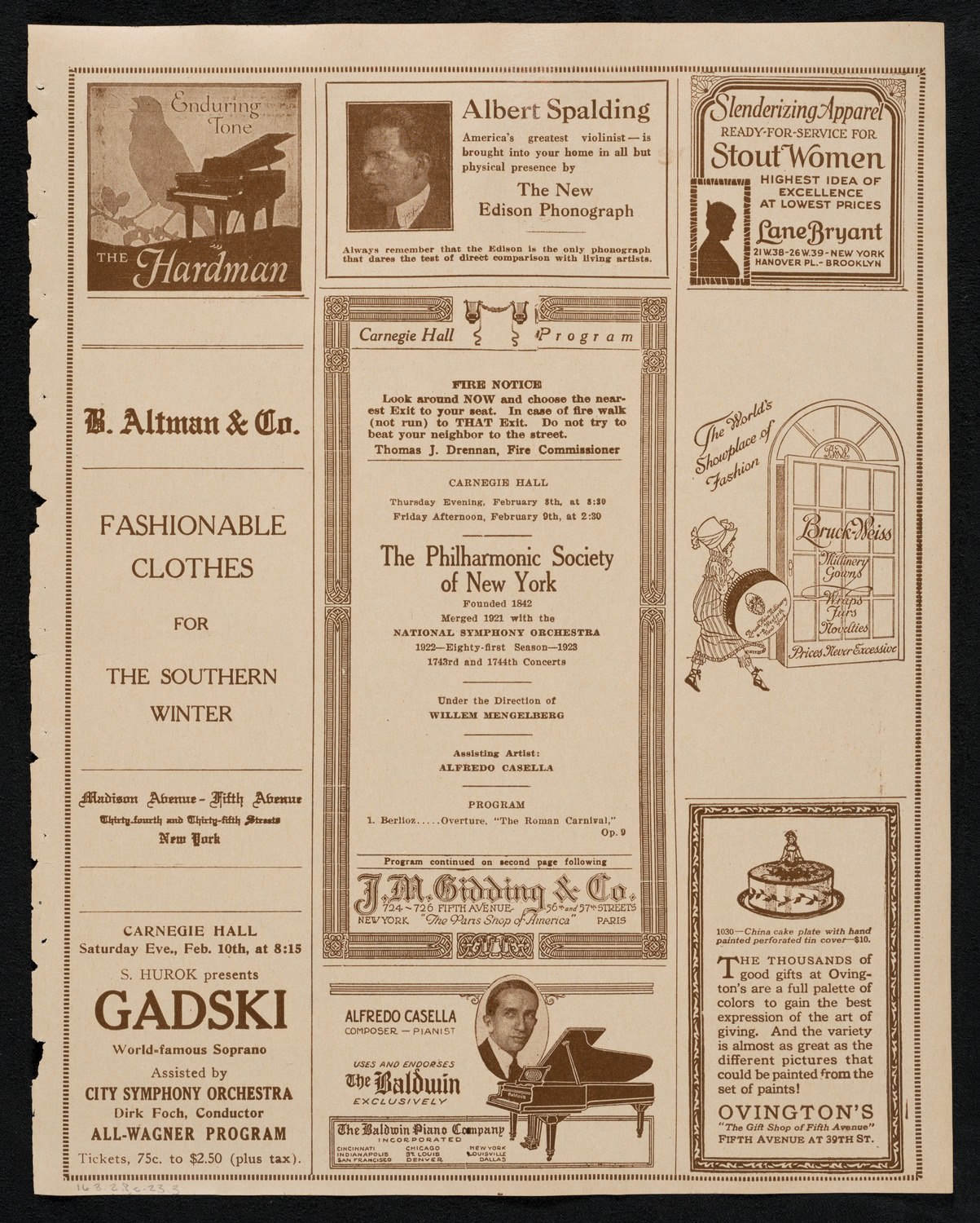 New York Philharmonic, February 8, 1923, program page 5