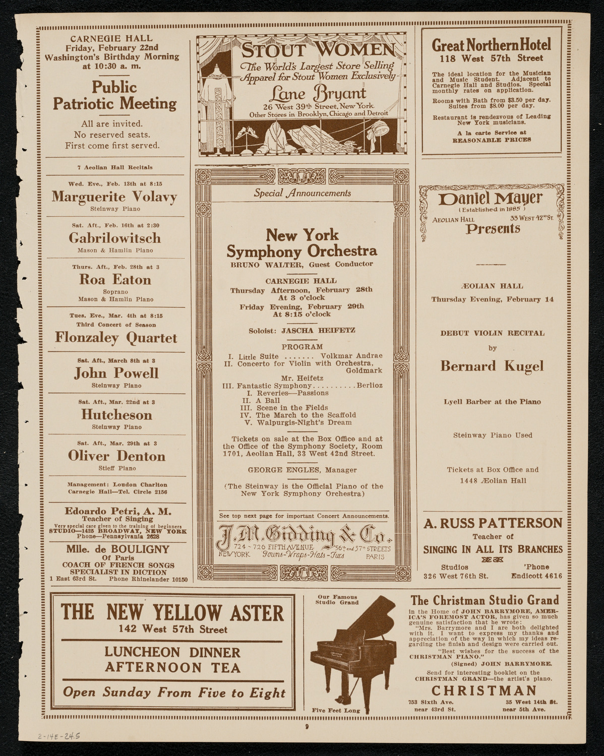 New York Philharmonic, February 14, 1924, program page 9