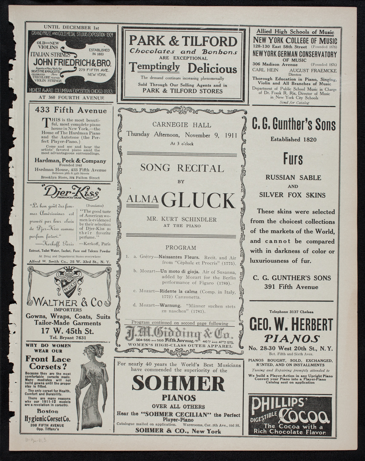 Alma Gluck, Soprano, November 9, 1911, program page 5