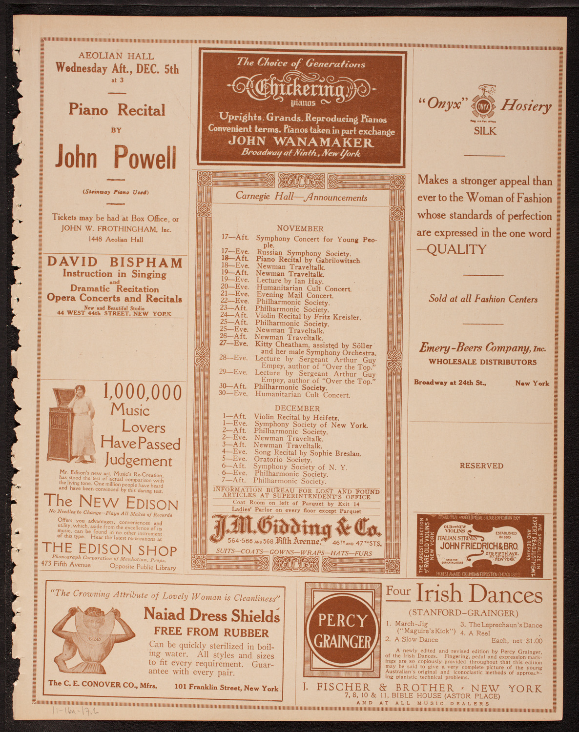 New York Philharmonic, November 16, 1917, program page 3