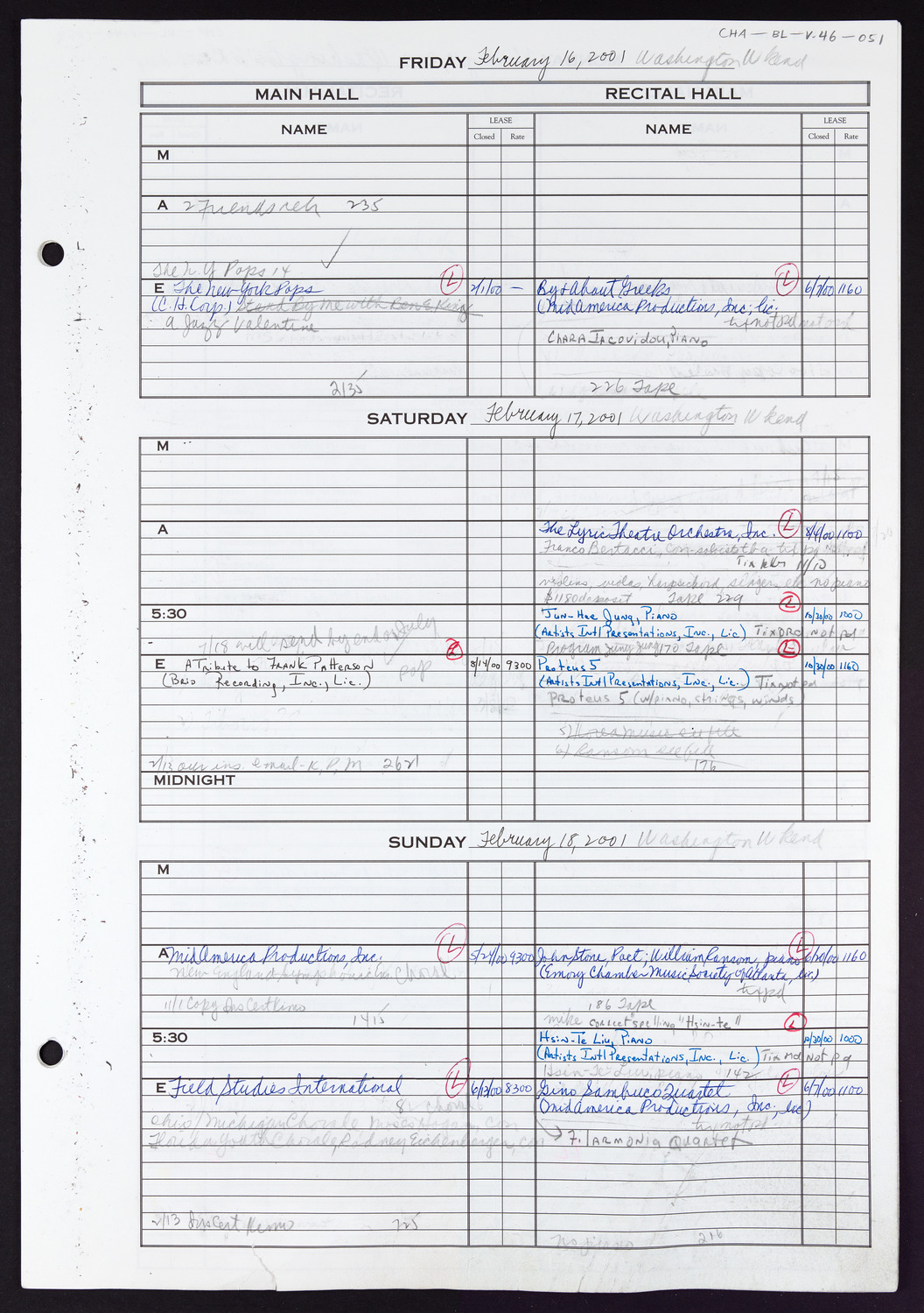 Carnegie Hall Booking Ledger, volume 46, page 51