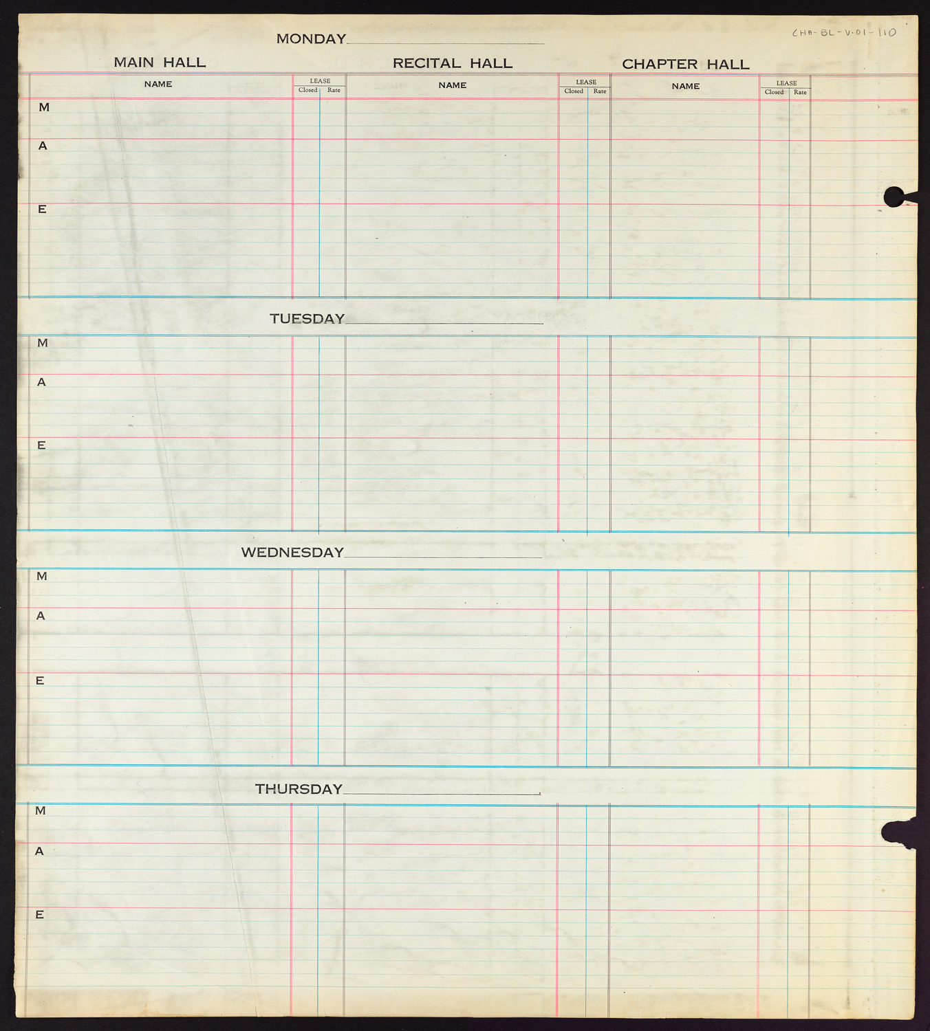 Carnegie Hall Booking Ledger, volume 1, page 110