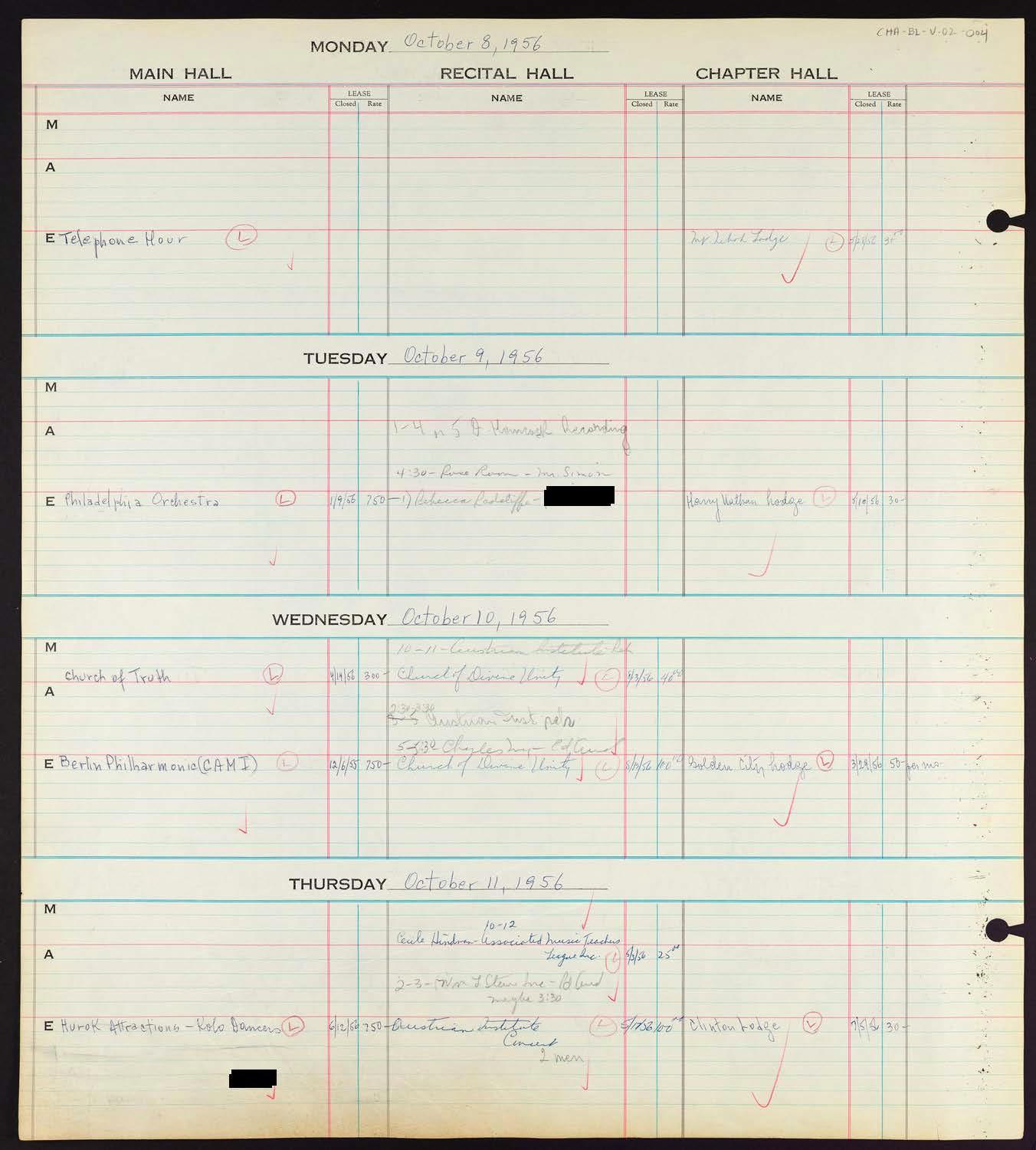 Carnegie Hall Booking Ledger, volume 2, page 4