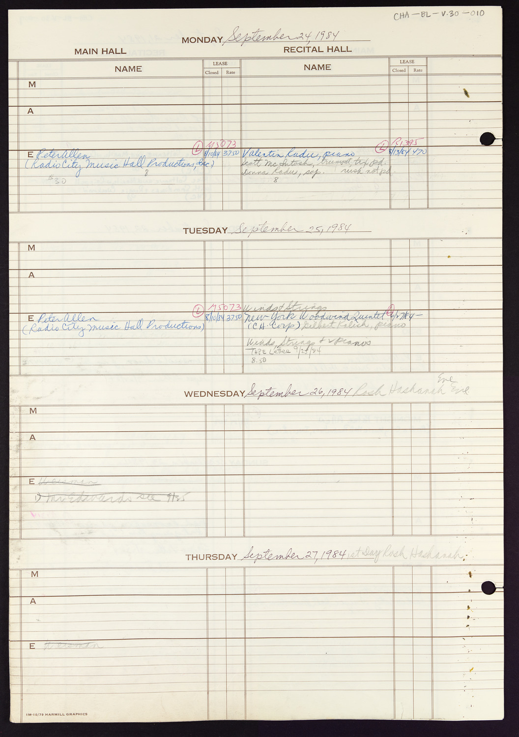 Carnegie Hall Booking Ledger, volume 30, page 10