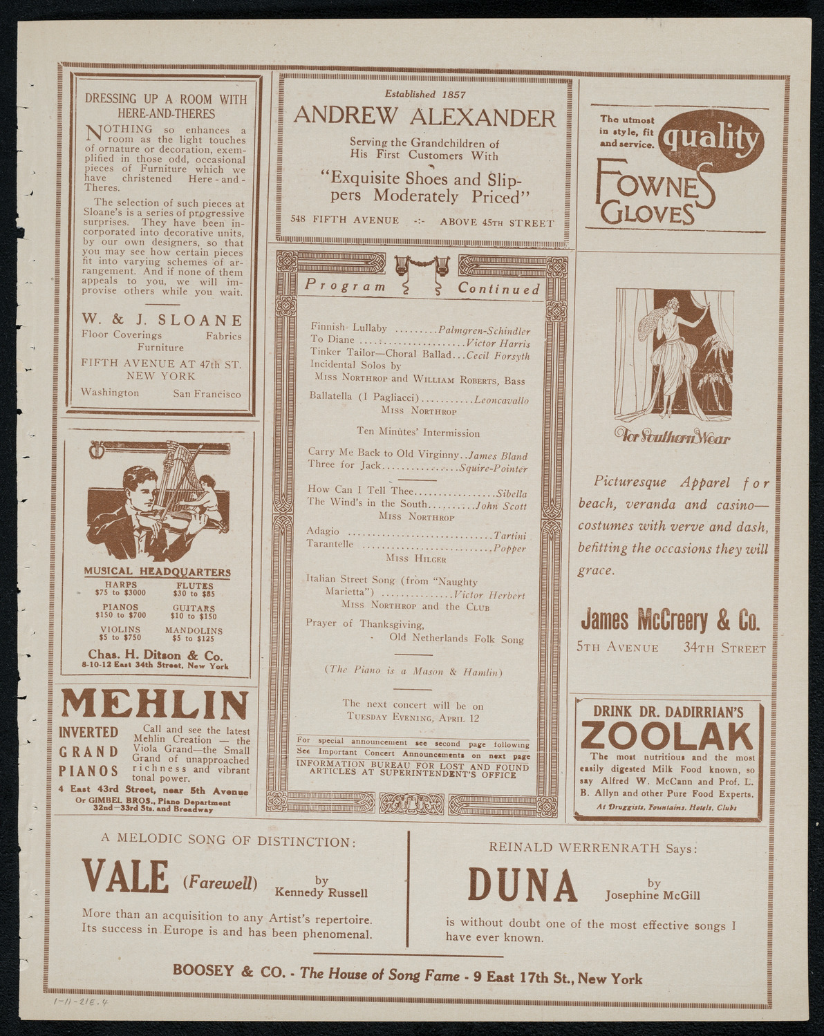 New York Banks' Glee Club, January 11, 1921, program page 7