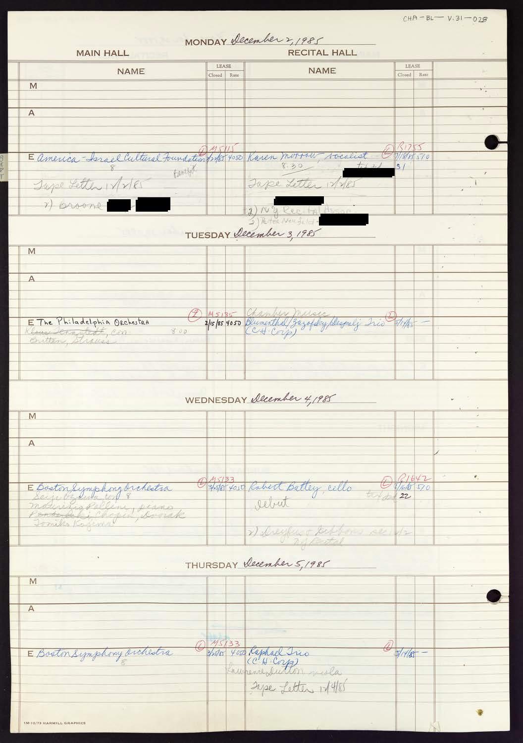 Carnegie Hall Booking Ledger, volume 31, page 28