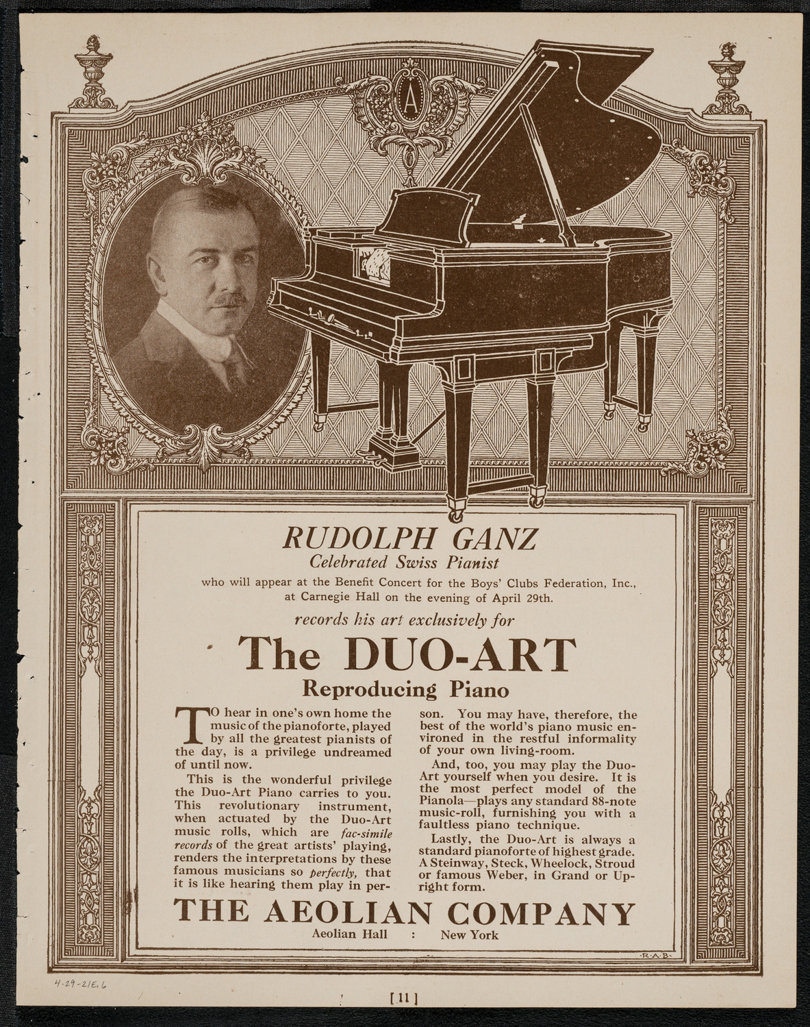 Benefit: Boys' Club Federation: Louis Graveure, Albert Spalding, and Rudolph Ganz, April 29, 1921, program page 11