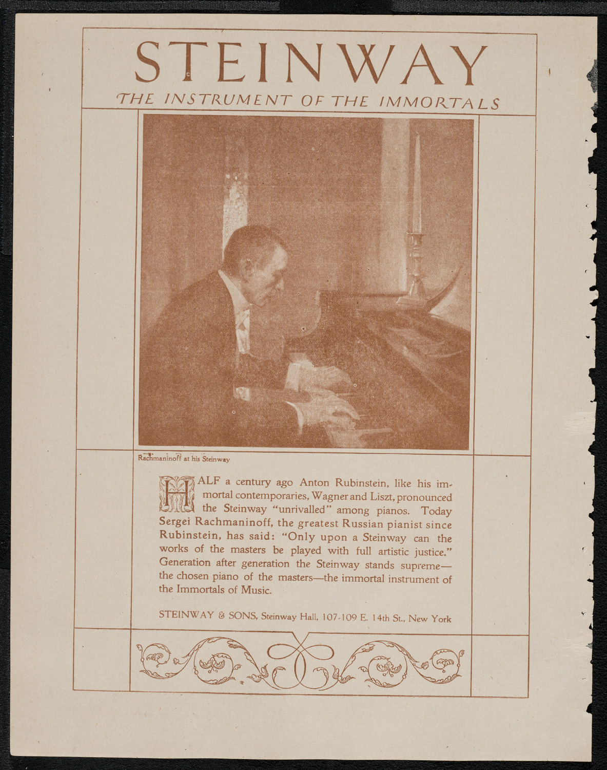 Sergei Rachmaninoff, Piano, February 26, 1921, program page 4