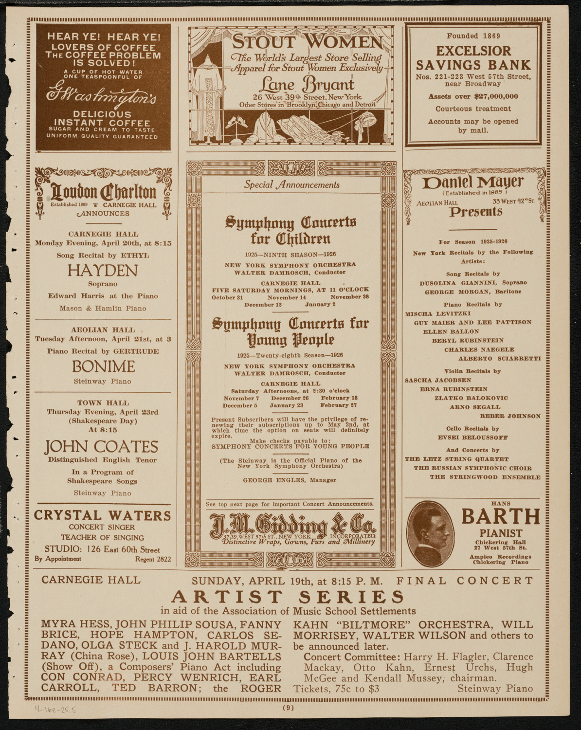 Sophie Braslau, Contralto, April 16, 1925, program page 9