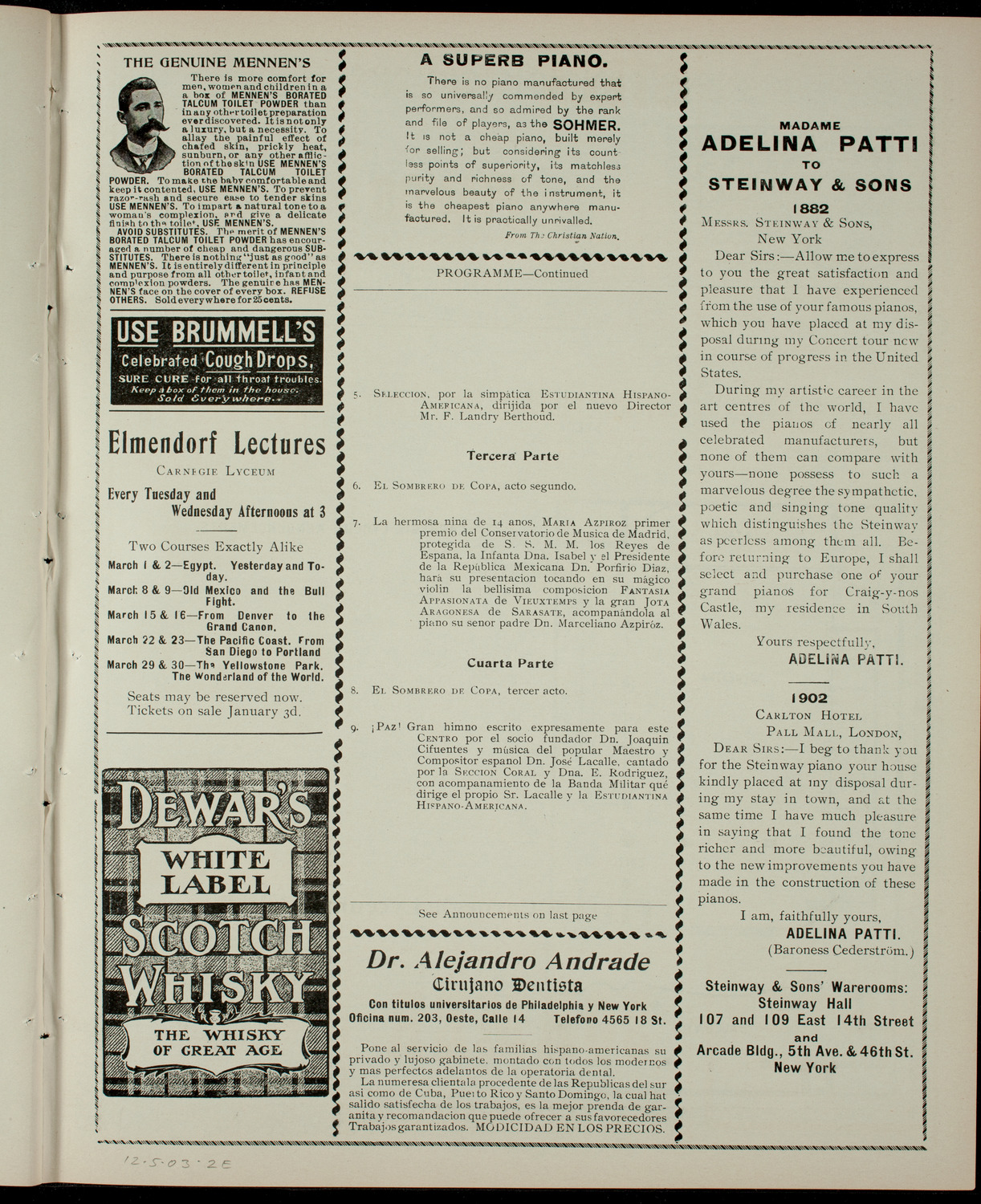 Centro Hispano-Americano, December 5, 1903, program page 3