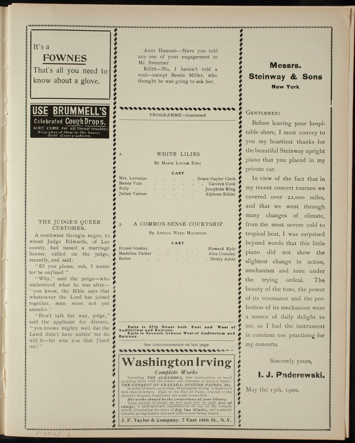 Century Theatre Club, May 27, 1905, program page 3
