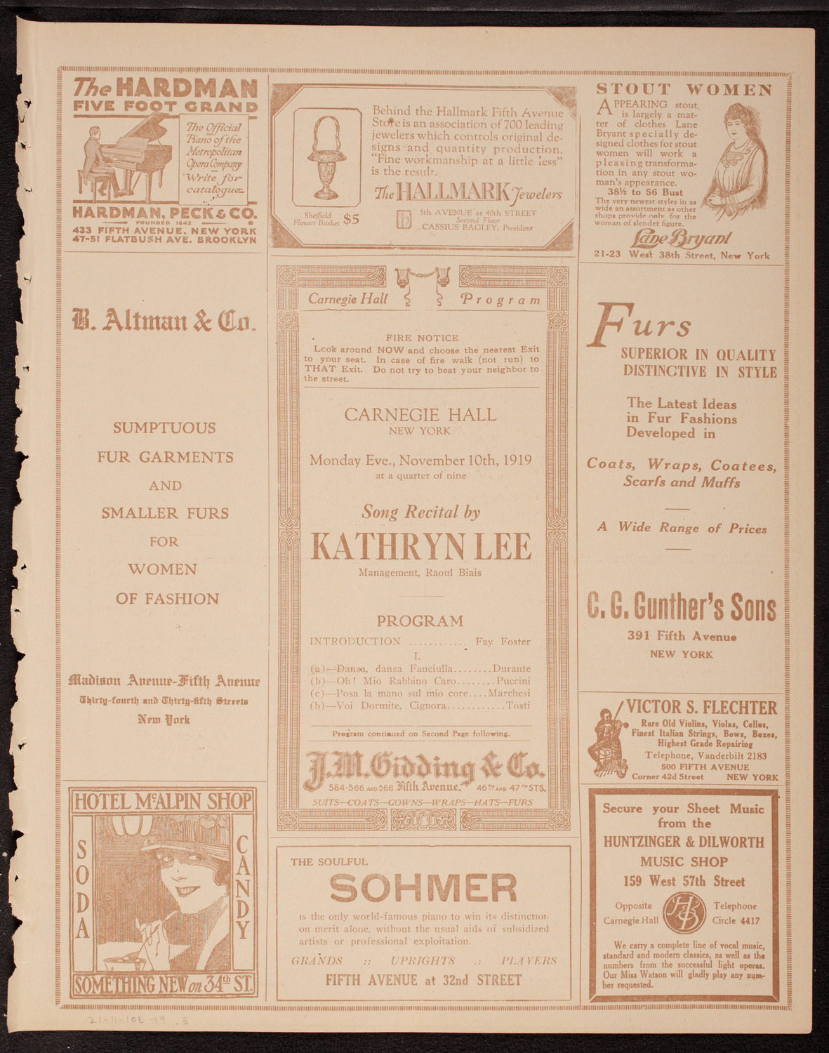 Kathryn Lee, Soprano, November 10, 1919, program page 5