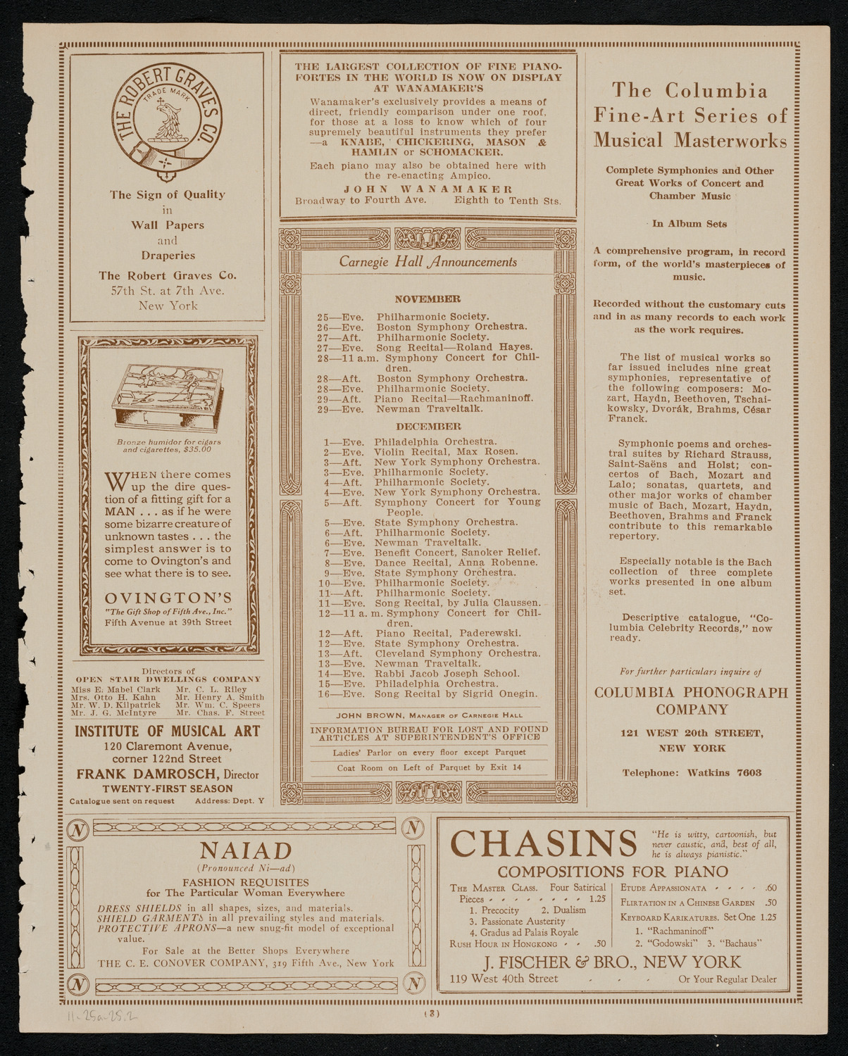 Ignacy Jan Paderewski, Piano, November 25, 1925, program page 3