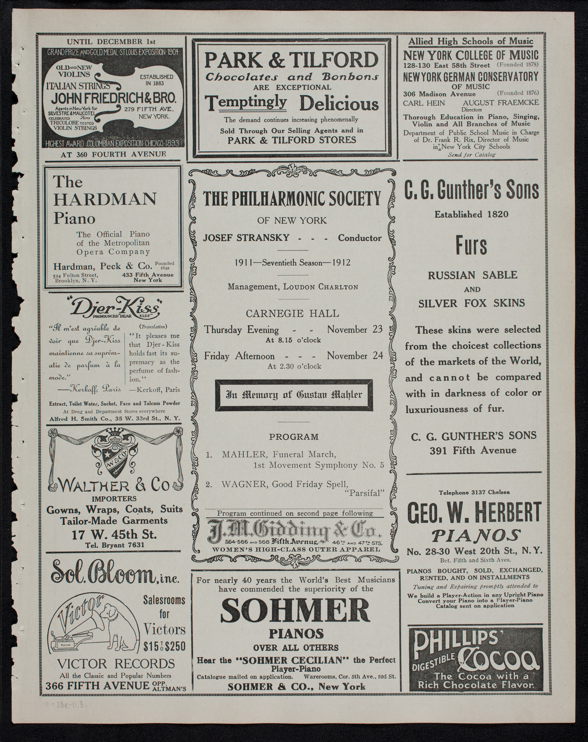 New York Philharmonic, November 23, 1911, program page 5