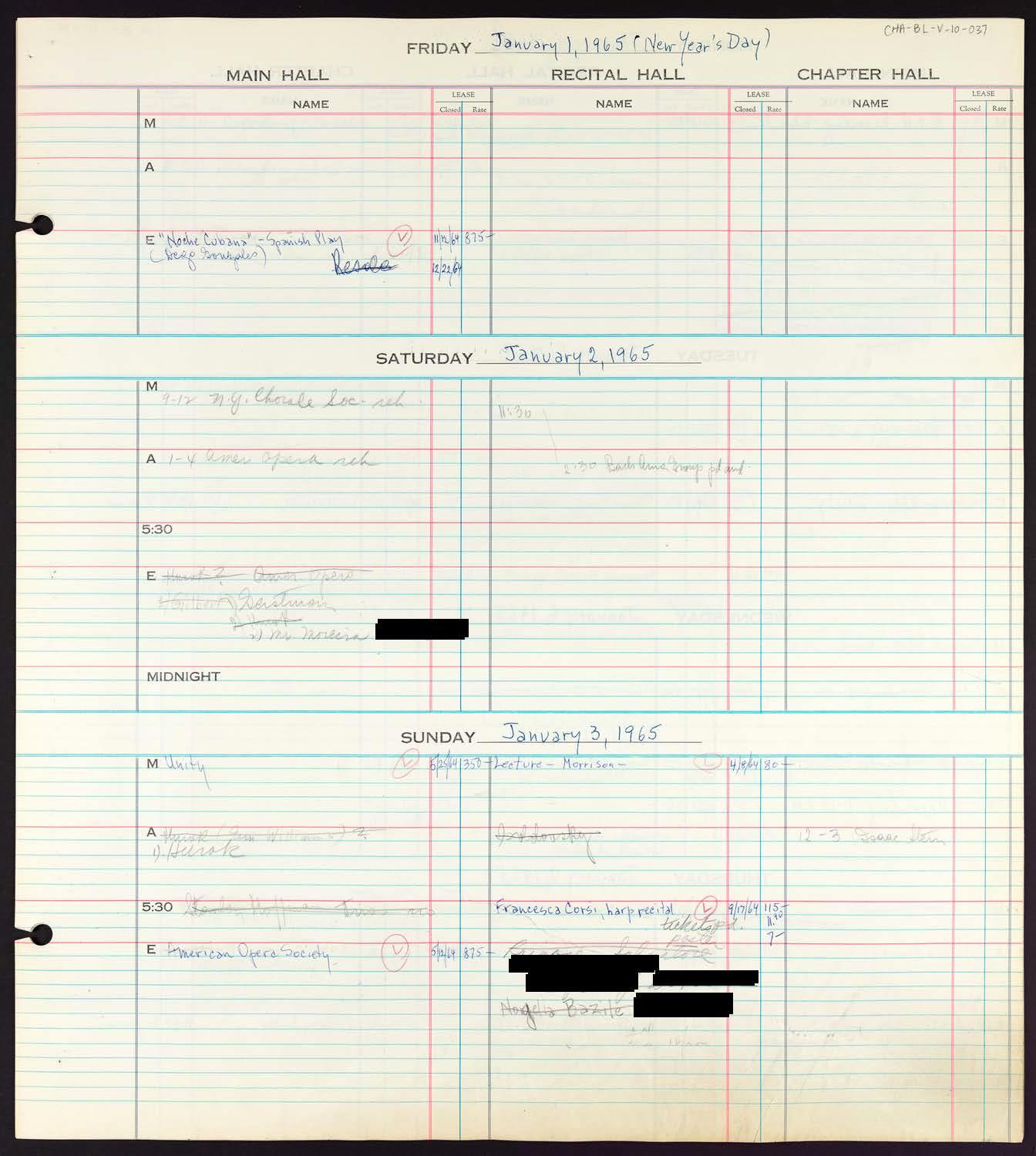 Carnegie Hall Booking Ledger, volume 10, page 37