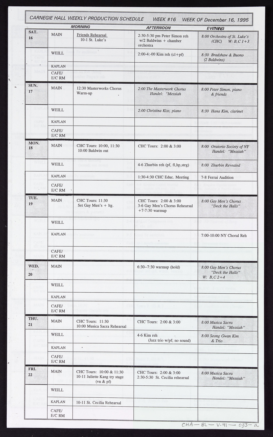 Carnegie Hall Booking Ledger, volume 41, page 33a