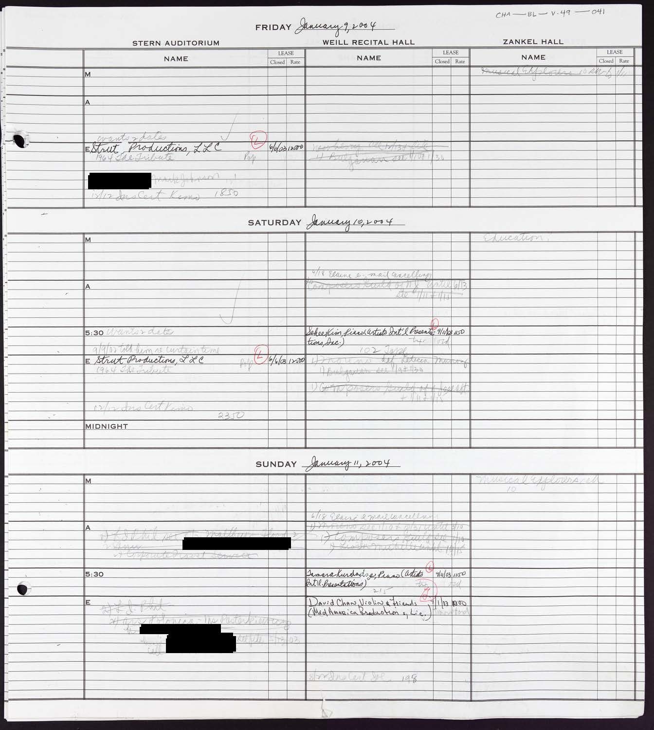 Carnegie Hall Booking Ledger, volume 49, page 41