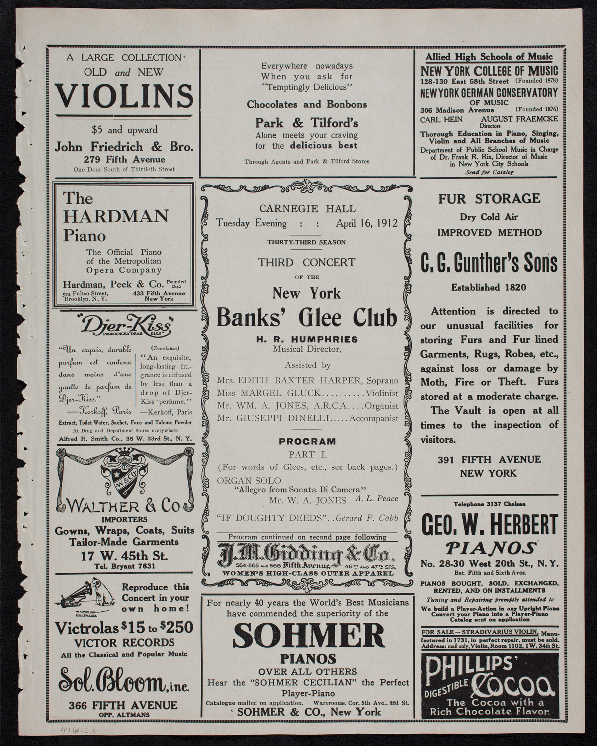 New York Banks' Glee Club, April 16, 1912, program page 5