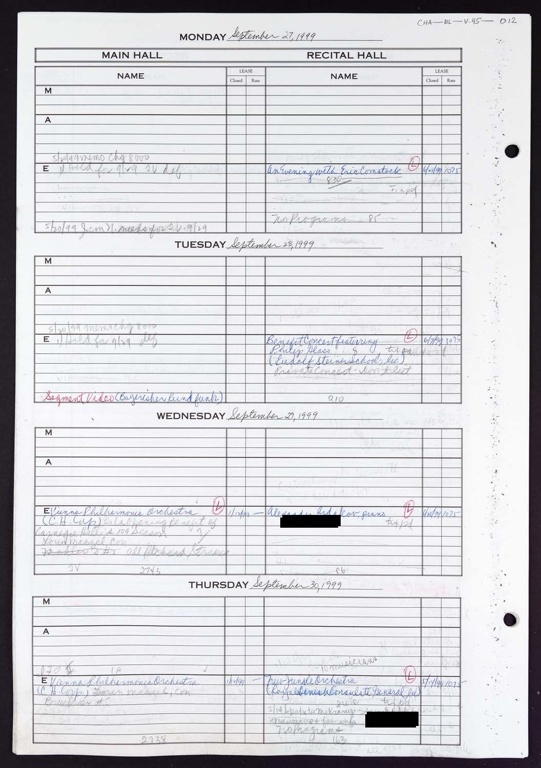 Carnegie Hall Booking Ledger, volume 45, page 12