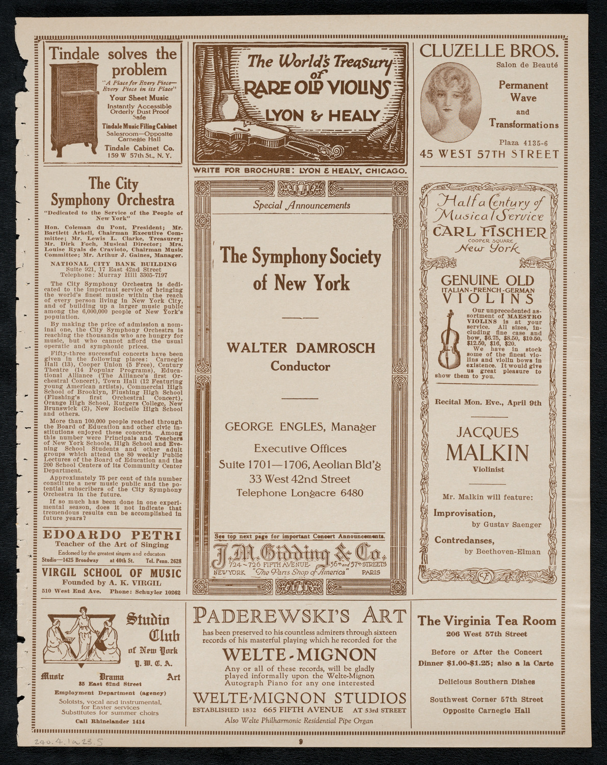 Jascha Heifetz, Violin, April 1, 1923, program page 9