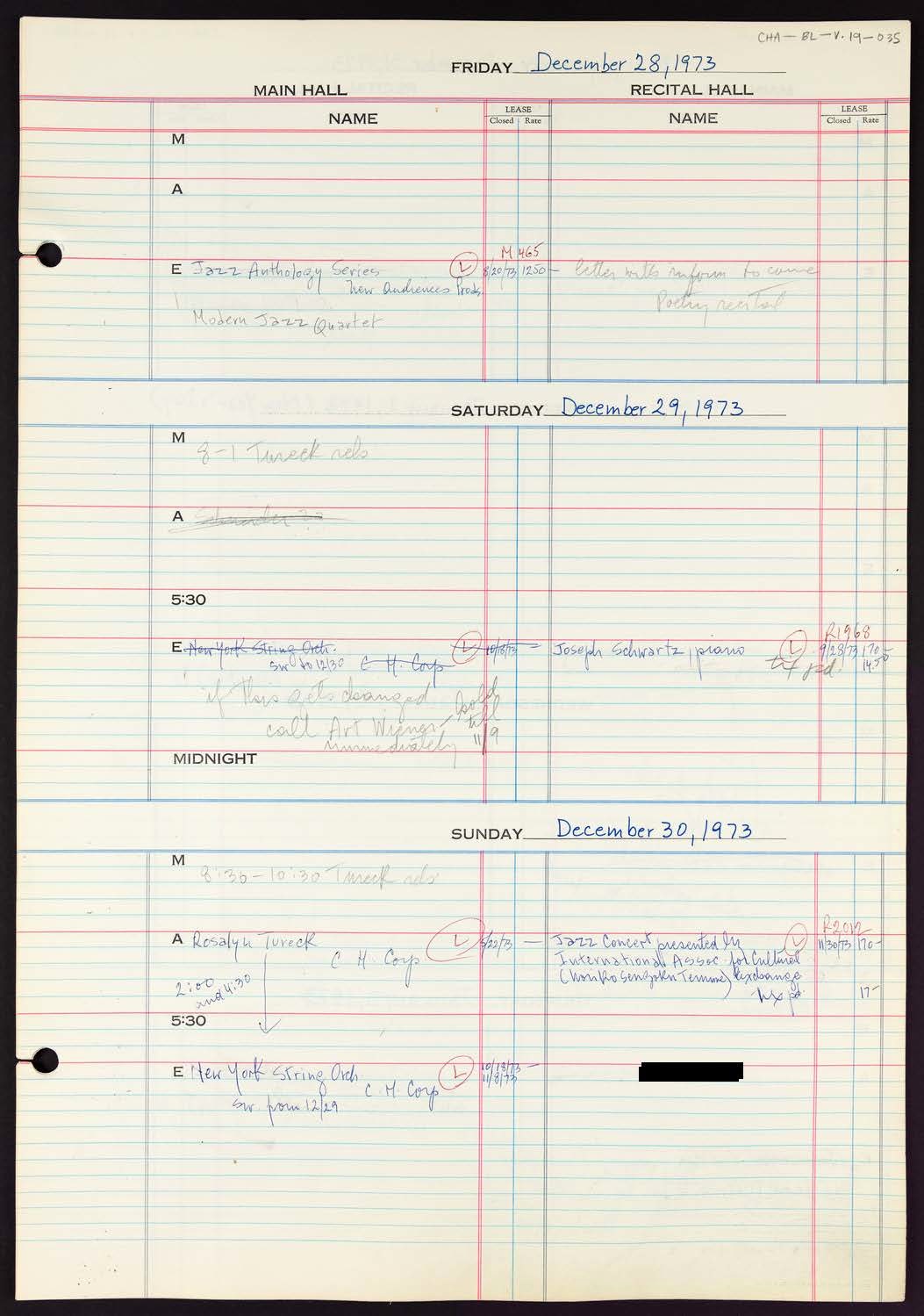 Carnegie Hall Booking Ledger, volume 19, page 35