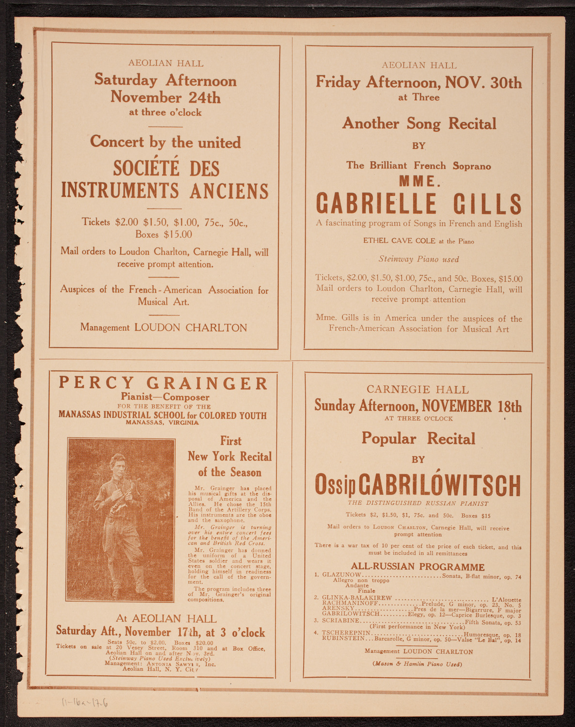 New York Philharmonic, November 16, 1917, program page 11