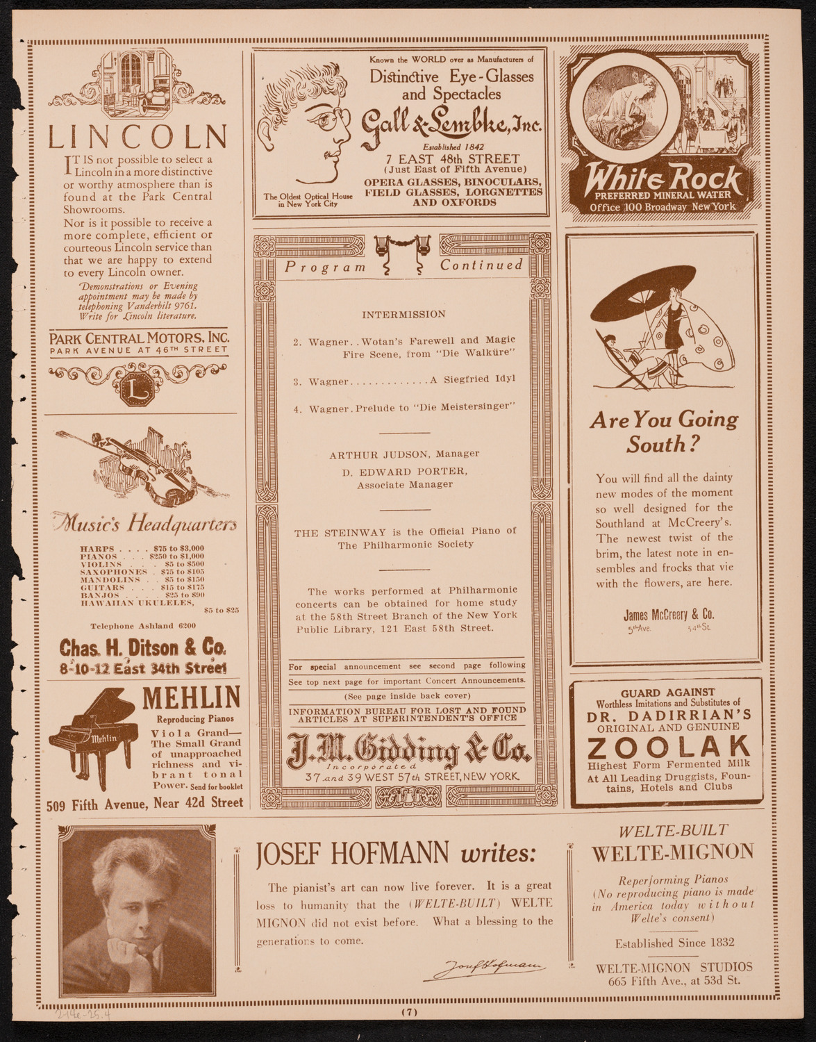 New York Philharmonic, February 14, 1925, program page 7