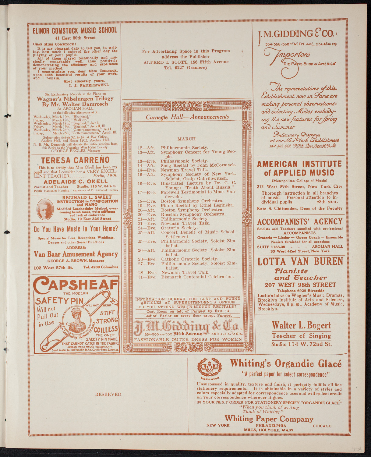 Musical Art Society of New York, March 11, 1915, program page 3