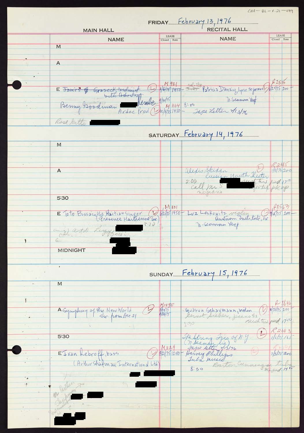 Carnegie Hall Booking Ledger, volume 21, page 49