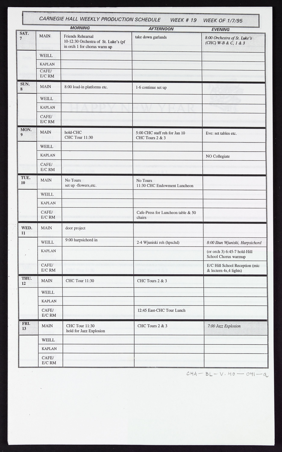 Carnegie Hall Booking Ledger, volume 40, page 41a