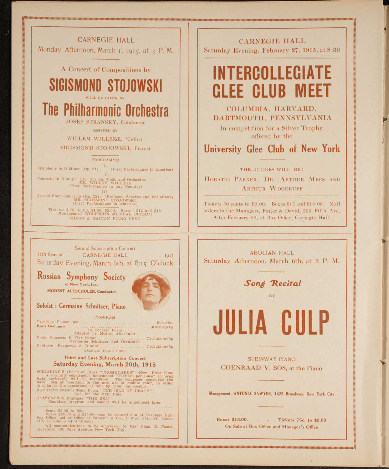 New York Philharmonic, February 25, 1915, program page 10