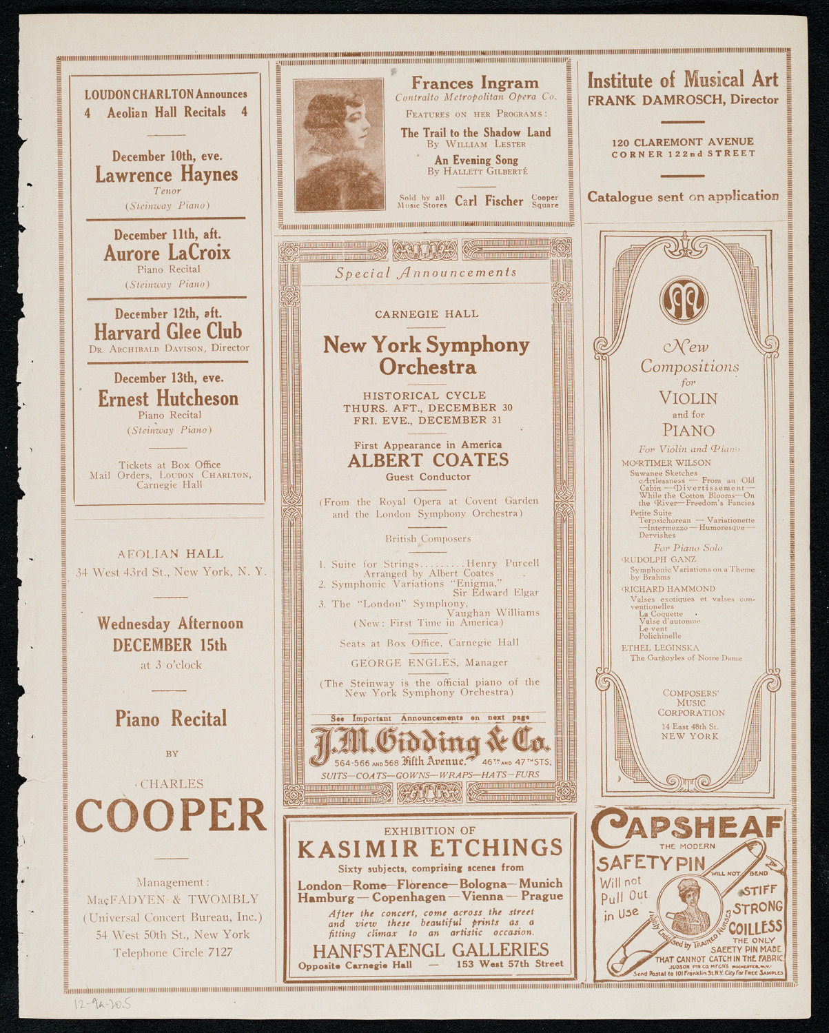 New York Symphony Orchestra, December 9, 1920, program page 9