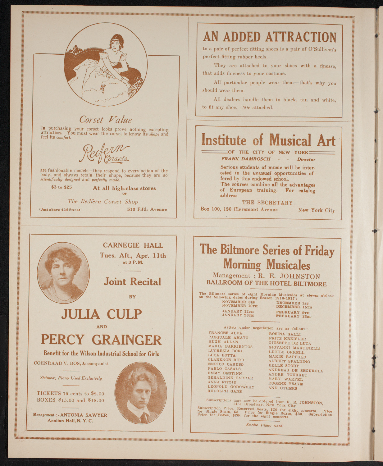 John McCormack, Tenor, April 9, 1916, program page 2