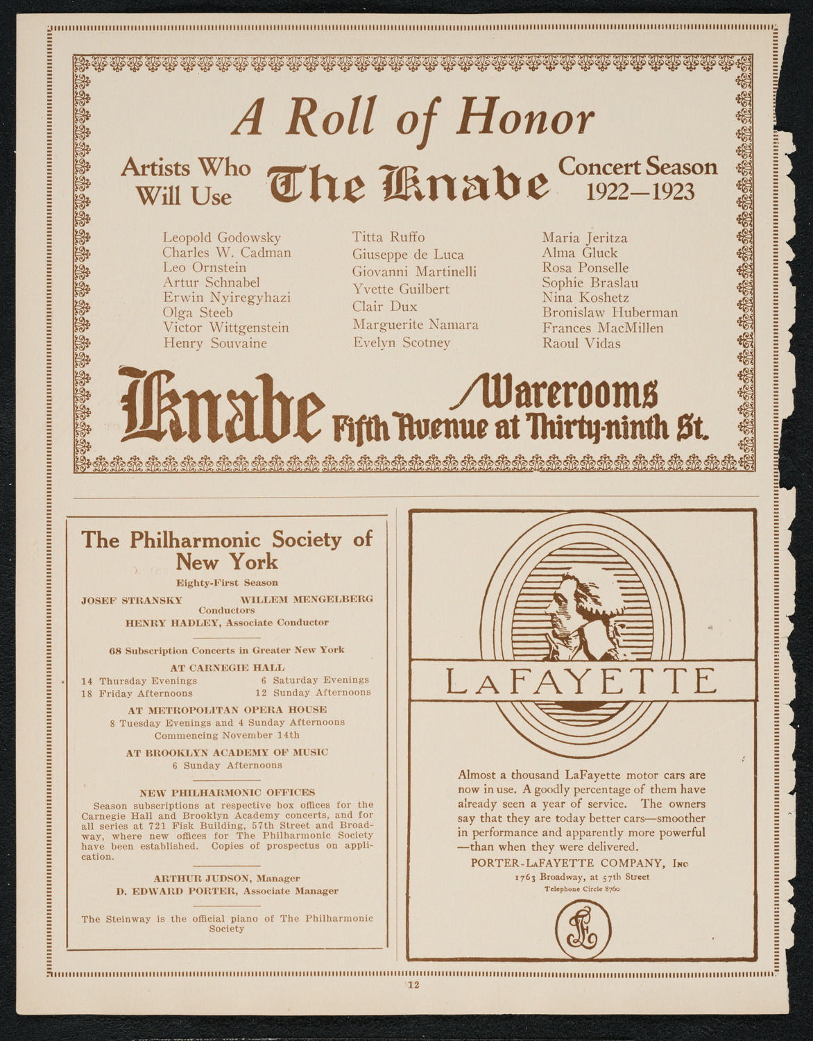 Philadelphia Orchestra, October 17, 1922, program page 12
